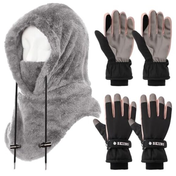 Fleece Balaclava Ski Mask Thermal Windproof 3-in-1 Hood with Touchscreen Gloves main image 7